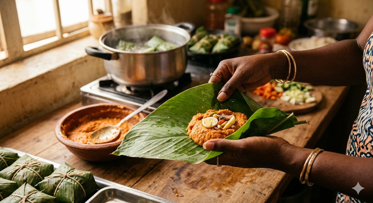 Fresh authentic moi moi wrapped in banana leaves